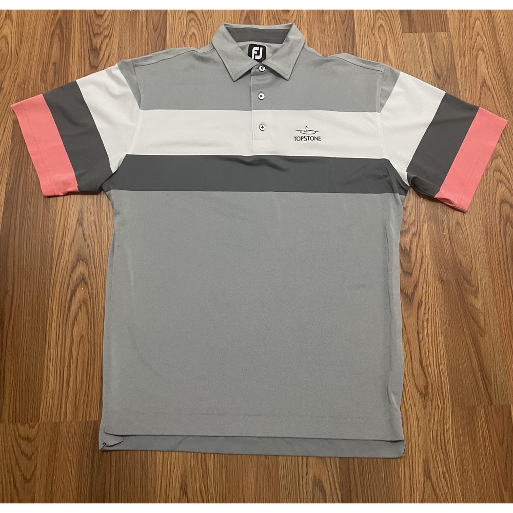 FootJoy Golf Polo Mens Large Colorblock Stripe Performance Topstone